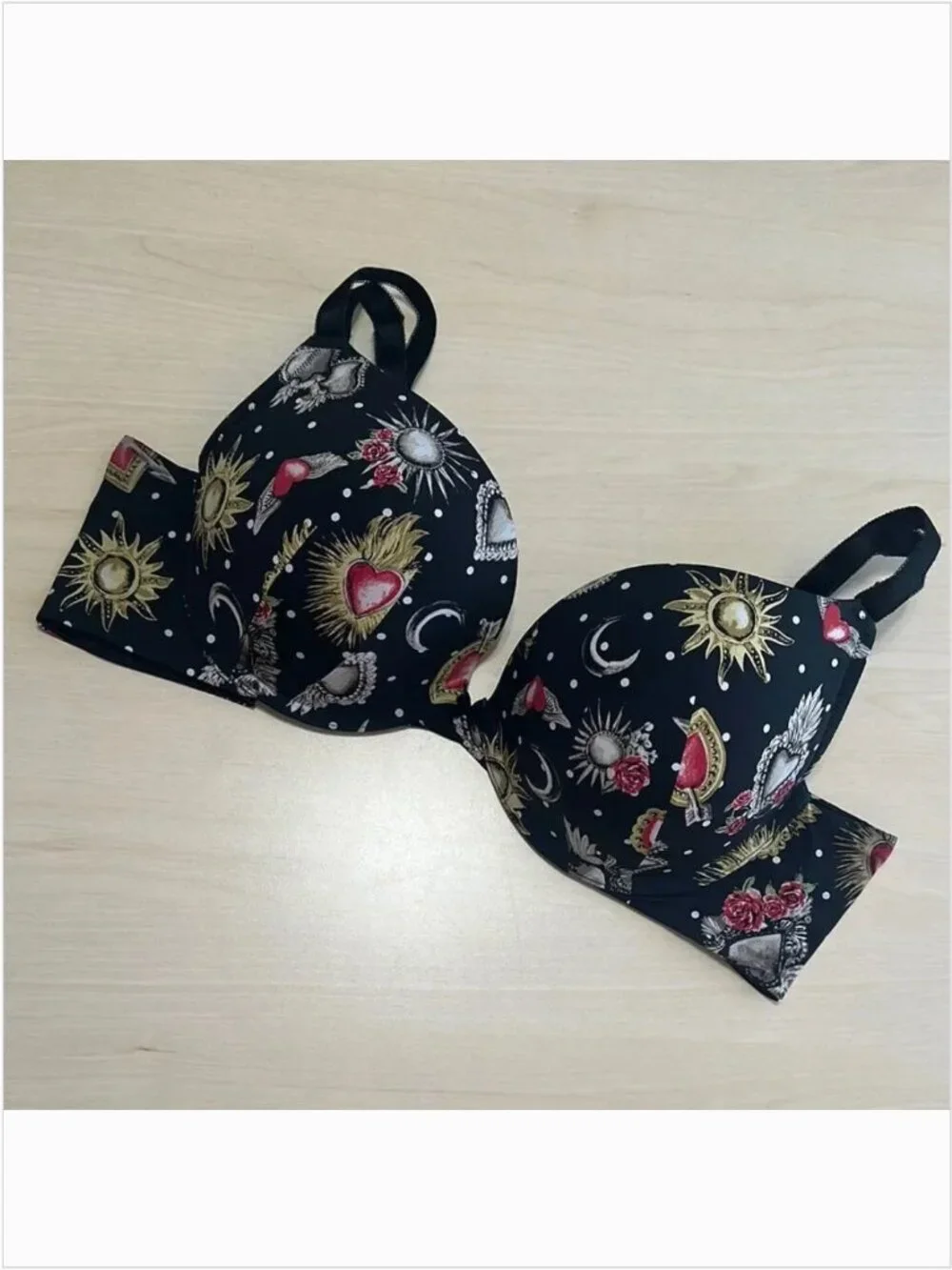 Torrid Curve Plunge Bra Black Celestial Print Plus Size 40D Push Up | G-1617